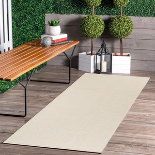 Jimri In- & Outdoor Teppich - Wetterfester Teppich für Balkon, Terrasse, Garten, Wohnzimmer, Küche - Strapazierfähiger Bodenteppich, Widersteht UV-Strahlen & Wasser - Größe 80 x 250 cm, Weiß