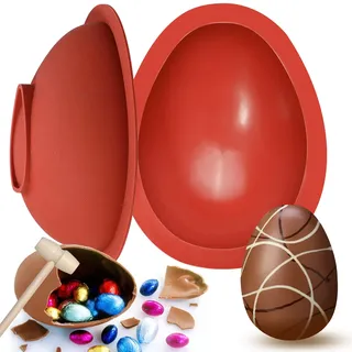 Webake Ostereierformen Silikon Groß 2 Stück 3D Bruchbare Riesen Schokolade Eierform mit 1 Hammer für Osterdekorationen, Süßigkeiten, Kuchen, Dessertbacken