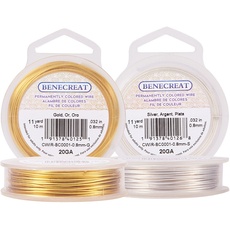 BENECREAT 2PCS 0.8mm (20 Gauge) anlaufbestandiger Draht, Mischfarbe (Gold und Silber), 10M / 11Yard pro Farbe, 2 Farbe/Set
