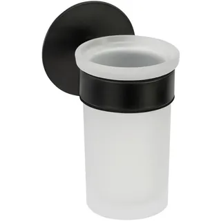 Schöner Wohnen Zahnputzbecher , Schwarz, Weiß , Metall, Glas , 7x12x10 cm , Wandbefestigung möglich, inkl. Befestigungsmaterial , Badaccessoires, Zahnputzbecher