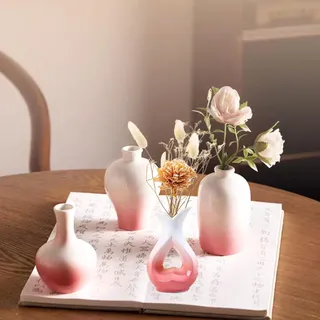 4pcs Pink White Kleine Keramik Vasen Moderne Bauernhaus Vase Dekorative Keramik für Bouquet Pampas Gras Getrocknete Frische Blumen Küche, Schlafzimmer, Bad, Eingang, Mittelstücke Home Decor Jarrones