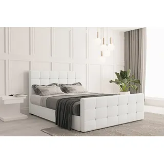 Kaiser Möbel Boxspringbett mit bettkasten und matratze 140 cm x 200 cm, Schlafzimmerbett ROMA Kunstleder Weiss H3 - Weiß