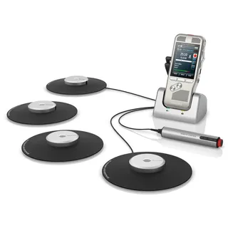 Philips DPM8900/02 Meeting-Recorder-Set, Digitales Diktiergerät inkl. 4 Grenzflächenmikrofonen für 360° Tonaufzeichnungen, SpeechExec Basic Diktiersoftware 2-Jahres-ABO