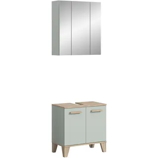 xonox.home – 2 TLG. Badkombination Star 60x190x34 cm Hellgrün und Eiche hell Nachbildung – Ideal für Gäste-WC oder kleine Bäder – Kompakte Lösung im modernen Skandi-Look – Praktisch und Dekorativ