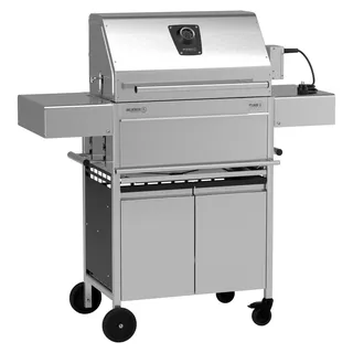 Holzkohlegrill "Willy L - Pro" Grillwagen BBQ Holzkohlengrill aus rostfreiem Edelstahl mit doppelwandigem Deckel - Germany, mit Drehspieß und Backburner, Grillfläche: 55 x 33 cm