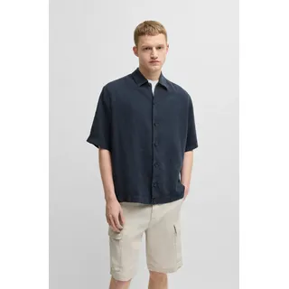 BOSS ORANGE Leinenhemd »Lapoully« mit Kontrastdetails innen, blau
