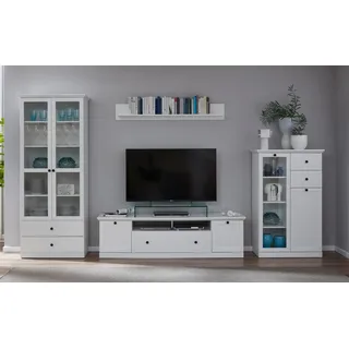 Wohnwand HOME AFFAIRE "Örebro", weiß, Kastenmöbel-Sets, Wohnwand, zeitloser Landhausstil, mit Vollauszug, Beleuchtung optional