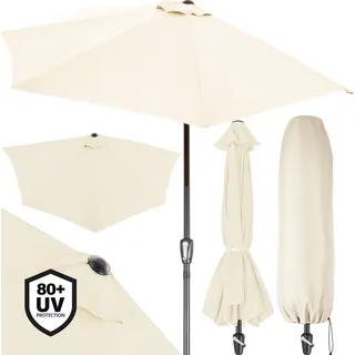 KINGSLEEVE® Sonnenschirm Halbrund 2,7m Abdeckung UV-Schutz 80+ Balkon Terrasse Halbschirm Terrassenschirm Balkonschirm Halbrundschirm Beige Creme - Creme