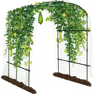 Gurken Rankhilfe Set, Bogen-förmiges Garten-Rankgitter für Kletterpflanzen, Rankgitter mit Netz, Breite Einstellbar, Pflanzenstütze für Kletterpflanzen Blumen Gemüse, 180 x 99-130 x 220 cm