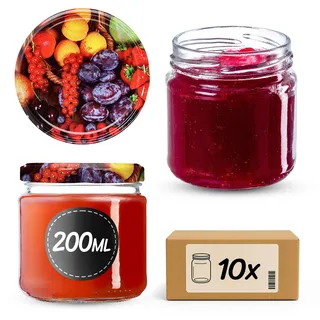 KADAX Einmachgläser 200 ml 10er Set, Dessertgläser fi66 – Marmeladengläser mit Twist-Off Deckel, Luftdicht & Spülmaschinenfest, Dickwandiges Glas