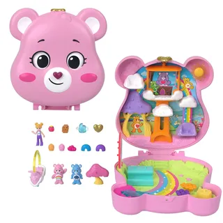 POLLY POCKET x Glücksbärchi Puppen & Spielset mit Spielzeugauto und thematischen Accessoires, Reisespielzeug, Partnership-Schatulle, JCC14