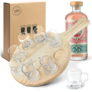 Smart-Planet Schnapsbrett inkl. 8 Shotgläser als Mini Bier Krug Schnapsrunde - Schnapsgläser auf Buchenholzbrett mit Aufschrift - Geschenk für Männer