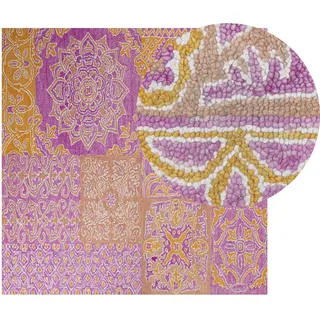 Beliani Teppich Wolle mehrfarbig orientalisches Muster 200 x 200 cm Kurzflor AVANOS Rosa