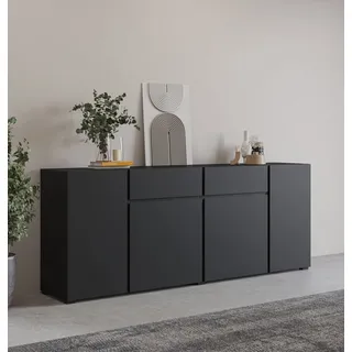 INOSIGN Sideboard »Metric,Breite 195 cm, grifflose Kommode 4 Türen/2 Schubkästen« Schubladenschrank mit viel Stauraum, Einlegeböden verstellbar, schwarz