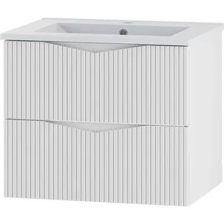 Badezimmer Waschtisch mit 60 cm Breite in weiß mit gerillter Front, 2 Schubladen - CALURI-140 - Weiß