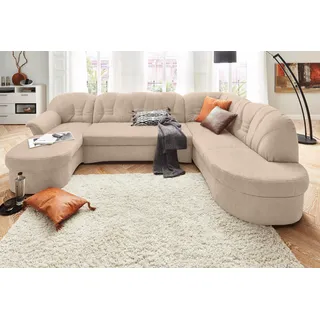 DOMO collection Wohnlandschaft "ELVA 293x180x84 cm, elegante Rückensteppung, U-Form", whlw. mit Bettfunktion und Federkern, natur
