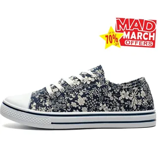 Dek Blumen Gänseblümchen Damen Freizeit Alltag Mode Kleid Turnschuhe Blau