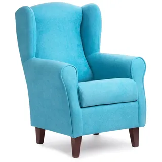 Sillonea - Ohrensessel Rom, Kleiner Sessel für Wohnzimmer, Lesesessel, ideal zum Fernsehen/Lesen, Maße: 100 x 74 x 77 cm, mit schmutzabweisendem Stoff bezogen (Türkis, Walnuss)