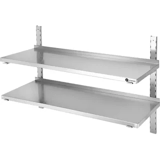ZORRO Wandbord ZWBD 60/30 | Edelstahl Wandregal | 600x300x700 mm | 2 Böden | Gastro Wandmontage - Silber