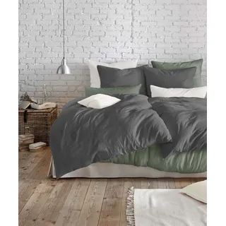 Bettwäsche FLEURESSE "Provence in Gr. 135x200, 155x220 oder 200x200 cm", grau (schiefer), B/L: 155cm x 220cm, 1 Stk., 1 Stk., Halbleinen, B/L: 80cm x 80cm, 2 Stk., Halbleinen, Obermaterial: 50% Baumwolle, 50% Leinen, Bettwäsche, Bettwäsche, Halbleinen, 50% Baumwolle, 50% Leinen, Gr. 135x200, 155x220, 200x200cm