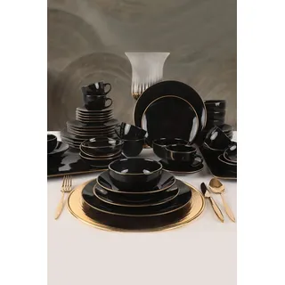 Keramika Geschirrset - Ege Black Gold - 44 teilig - 6 Personen - Steingut - Schwarz