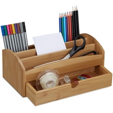 Bild Schreibtischorganizer Bambus, 4 Fächer und Schublade, natürliche Maserung, HBT: ca. 11 x 27,5 x 15 cm,