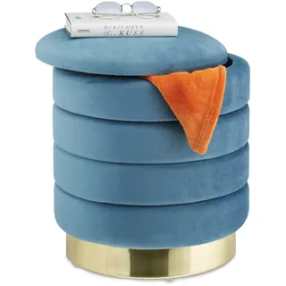 Relaxdays Samthocker mit Stauraum 39 x 40 x 39 cm Petrol/Gold