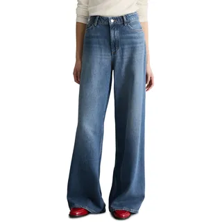 Weite Jeans MARC O'POLO DENIM, Damen, Gr. 32, Länge 32, medium blau, Denim/Jeans, Obermaterial: 80% Lyocell, 20% Baumwolle, weit lang, Jeans Weite Jeans, Model Anjo wide aus fließendem Lyocell-Mix, High Waist