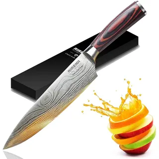 Kochmesser, 8" Top Küchenmesser - Japanisches Messer im Damaststahl - Premium Rostfreier deutscher Stahl - Bester Wert mit Scheide & exquisiter Geschenkverpackung - Ultrascharfes Messer - AIRENA