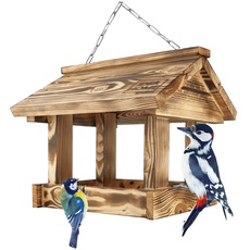 IDEA HOME MAXI Vogelfutterhaus holz Vogelhaus an einer Kette Vogelhaus zum Aufhängen Futterstation zur ganzjährigen Wildvögel Fütterung