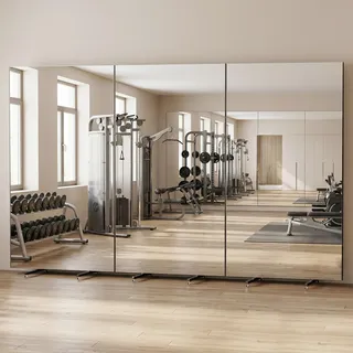 BRIVUE Großer 3-teiliger Faltbarer Splitterfreier Ganzkörperspiegel,360 x 180cm Rechteckiger Leicht Nano Spiegel mit Rollen,superklarer Standspiegel für Tanz, Fitness, Yoga und Sporthallen.