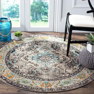 SAFAVIEH Boho Teppich für Wohnzimmer, Esszimmer, Schlafzimmer - Monaco Collection, Kurzer Flor, Grau und Hellblau, 120 x 120 cm