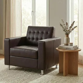 Sessel Kunda, Clubsessel Loungesessel, Kunstleder, Metall-Füße coffee - Braun