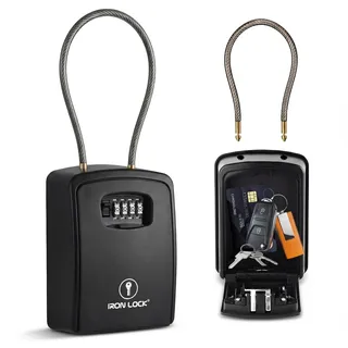 Key Lock Box Portable and Wall Mounted with Removable Cable Shackle Waterproof Indoor Outdoor 4 Digit Combination with Resettable Code with A B Switch Extra Large Key Lockbox Outside