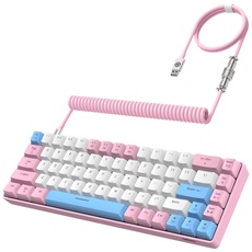 YINDIAO T8 60% Gaming-Tastatur,68 Tasten,Kompakte,Kabelgebundene,Mechanische Mini-Tastatur mit 18 Chroma-RGB-Hintergrundbeleuchtung,Blauer Schalter,USB-C-Spiraltastaturkabel,für PC,PS4-Rosa
