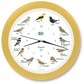 KOOKOO Singvögel Creme-gelb, Die Singende Vogeluhr, mit 12 heimischen Singvögeln und echten, natürlichen Vogelstimmen, mit RC Funkquarzwerk
