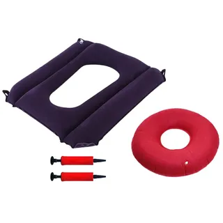 Kellegour 2 Stück Aufblasbares Luftkissen,Anti-Dekubitus Polster und Orthopädisch Sitzkissen mit Pumpe Härte einstellbar für Rollstuhl,Toilettenstuhl und Bettpflege zur Druckentlast