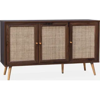 sweeek - Sideboard mit Holzoptik und Rattan-Geflecht B 120 cm - Dunkles Holz - Braun
