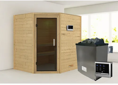 Bild von KARIBU Sauna Mia - 9 kW Saunaofen mit externer Steuerung, für 3 Personen beige