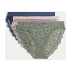 Womens M&S Collection 3er-Pack Slips mit hoch ausgeschnittenem Bein, Mesh und Spitze - Dusty Green, Dusty Green, UK 10 (EU 38)