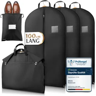 Bruce.® 3x Kleidersack Kurz 100x60cm inkl. 1x Schuhbeutel – Atmungsaktive Kleiderhülle für Anzug, Jacke & Hemd – 120 GSM Materialstärke – Anzugtasche für Reisen & Aufbewahrung - Schwarz
