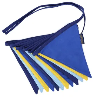 Papierdrachen Wimpelkette als Kinderzimmer Deko | 3m Wimpel je 16x18cm 12Stück | Blau Gelb | Fähnchen Girlande Kindergeburtstags-Dekoration Set 4
