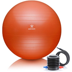 BODYMATE Gymnastikball Sitzball Trainingsball mit GRATIS E-Book inkl. Luft-Pumpe, Ball für Fitness, Yoga, Gymnastik, Core Training, für starken Rücken als Büro-Stuhl ORANGE 55cm