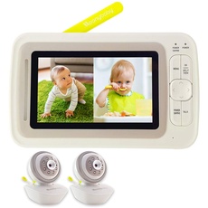 moonybaby Split 60 Video-Babyphone mit 4,3-Zoll-Split-Bildschirm, Weitwinkel-Nachtsicht, 2,4 GHz, Gegensprechfunktion, Schlaflied, 2X Kameras & Fernanzeige, Monitor Con UNA risoluzione 480x272