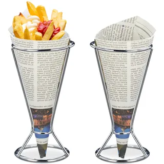 Relaxdays Pommeshalter 2er Set Edelstahl 16 x 9,5 cm Silber