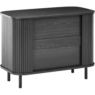 BELIANI Sideboard Schwarz MDF-Platte mit 2 Schiebetüren Lamellen-Optik Retro Mehrzweckschrank Schlafzimmer Wohnzimmer Esszimmer Ausstattung - Schwarz