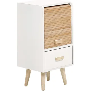 BELIANI Nachttisch Weiß Paulowniaholz u. MDF-Platte 1 Schublade Bambus-Schiebetür Modern Skandi Kinder Nachtkommode Nachtschrank Schlafzimmer - Weiß, Braun