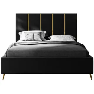 Lukmebel Polsterbett TIFFANY mit Behälter 140x200 cm- Kopfteil:133 cm Jasmine 100 - Schwarz