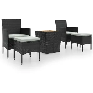 vidaXL 5-tlg. Garten-Bistro-Set Poly Rattan Massivholz Akazie Schwarz - Schwarz