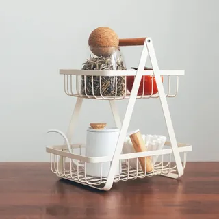 WOHPNLE 2 Stöckig Obstkorb Etagere, Küche Metall Obstkörbe Etagere, Gemüse-Arbeitsplatte Obst Halter Aufbewahrung, Roße Kapazität Küche Eckregal Stehend Aufbewahrung für Obst, Gemüse, Snacks, Brot